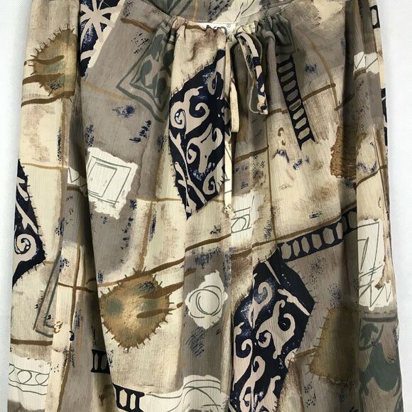Acko International Pants Womens Sz M Tan‎ Gray Printed Flowy Drawstring Lounge - Picture 8 of 8